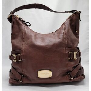 Michael Kors Gansevoort Chocolate Brown Leather Purse Shoulder Handbag Tip Zip